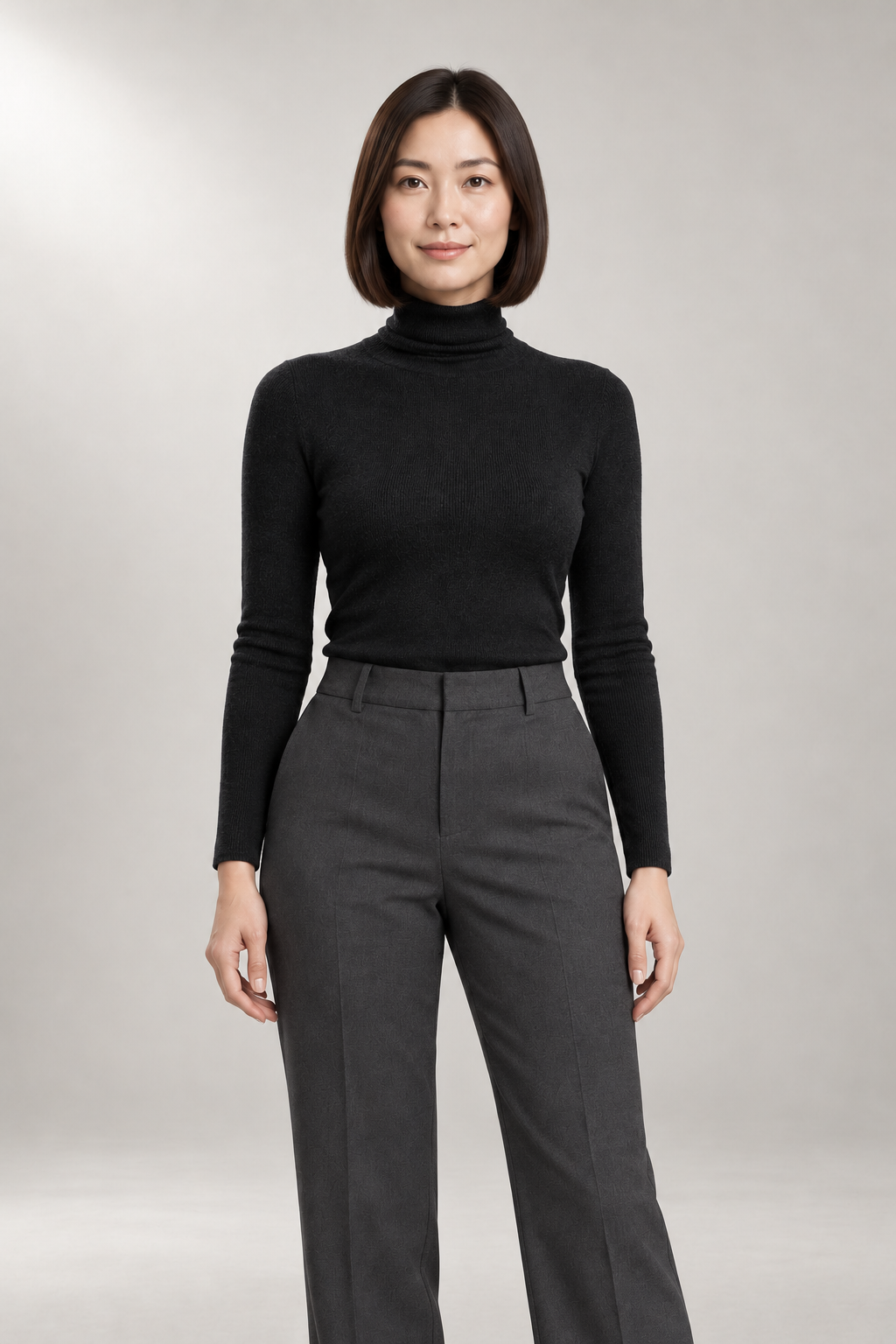 Iolanthe Turtleneck Sweater — Fine-Rib Fitted Knit — Black studio view
