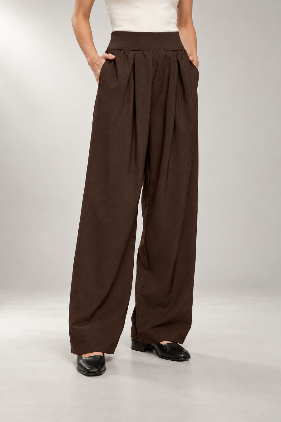 Naomi Wide-Leg Pants — Pleated Front & High Waist — Brown view