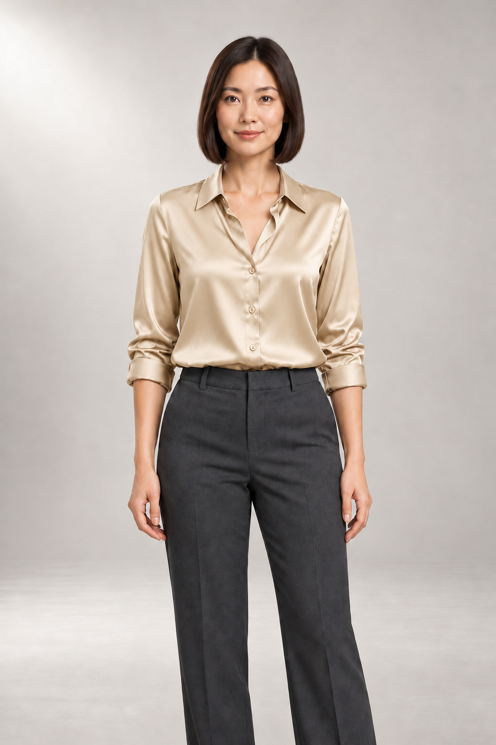 Hallie-Jade Blouse — Pointed Collar & Lustrous Finish — Gold view