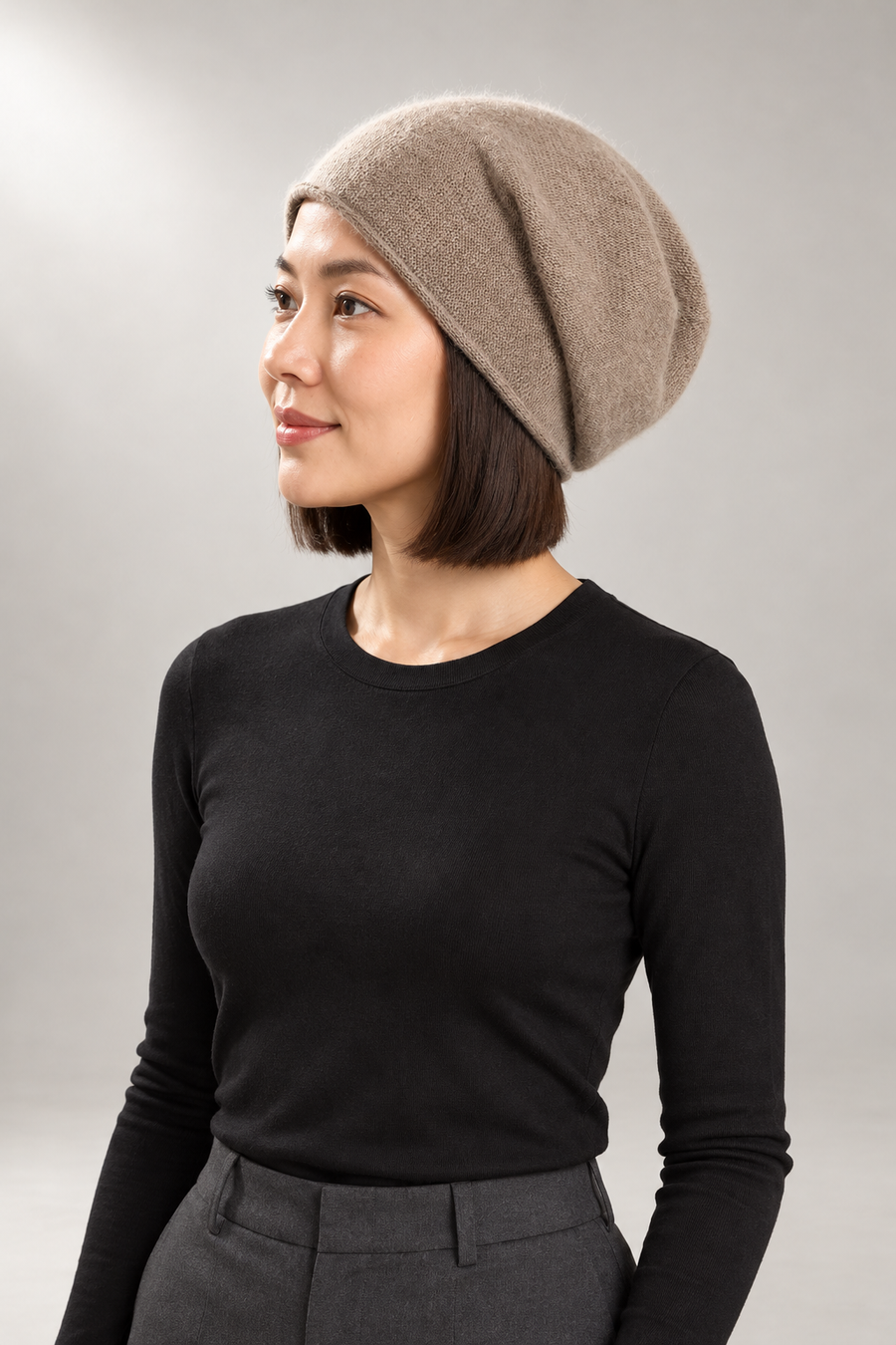 Margot Slouchy Beanie — Textured Knit — Brown view
