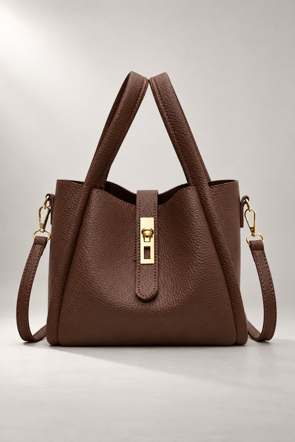 Everyday Tote Bag — Structured Shape & Crossbody Strap — Coffee studio view