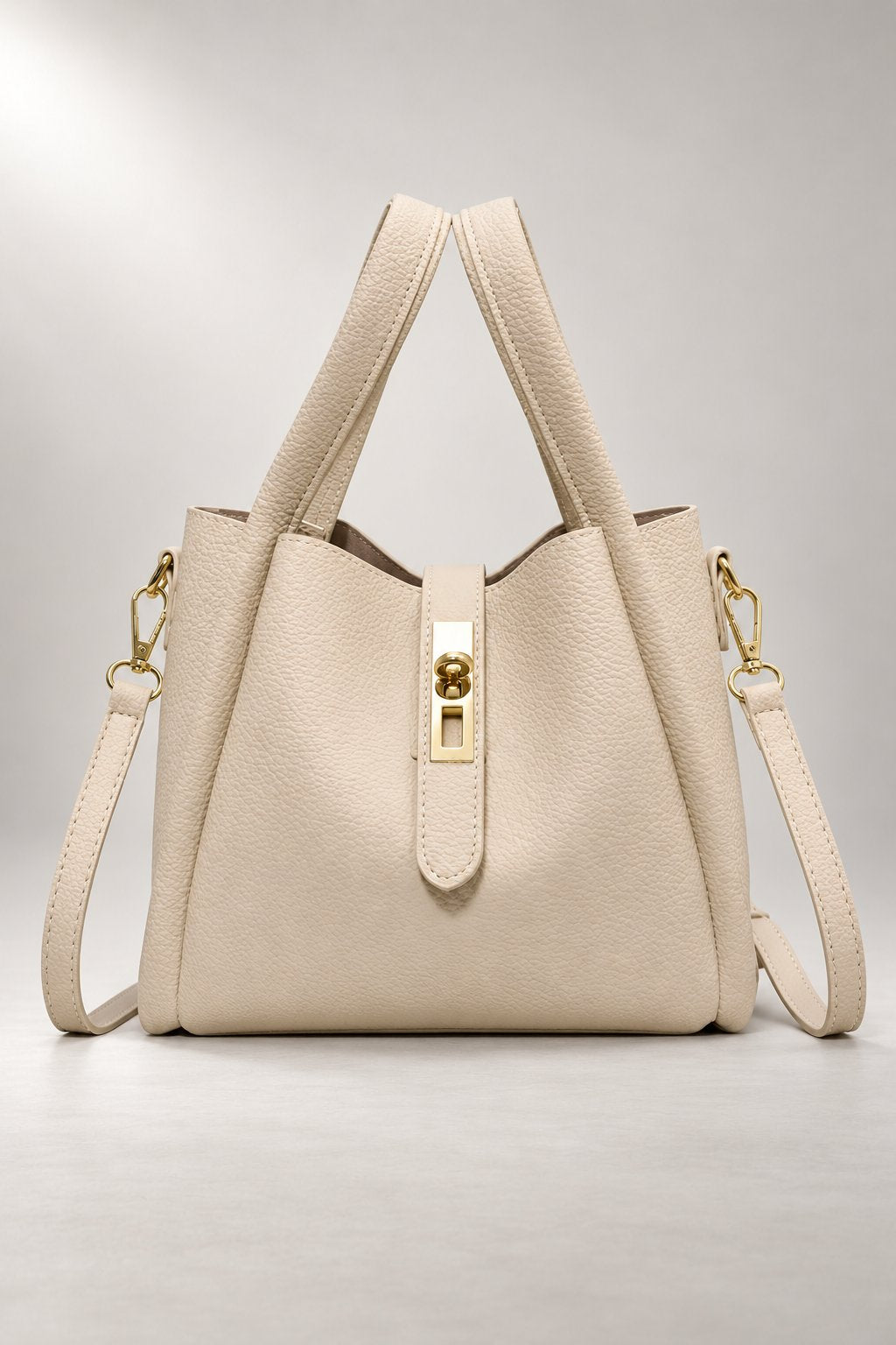 Everyday Tote Bag — Structured Shape & Crossbody Strap — Cream studio view