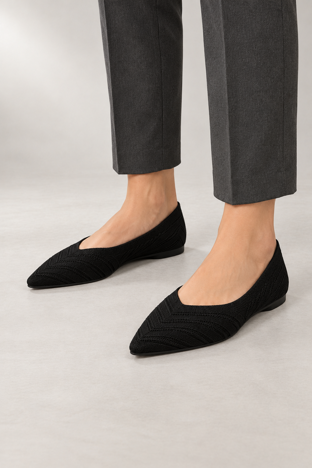 Janet Knit Loafers — Pointed Toe & Slip-On Fit — Black studio view