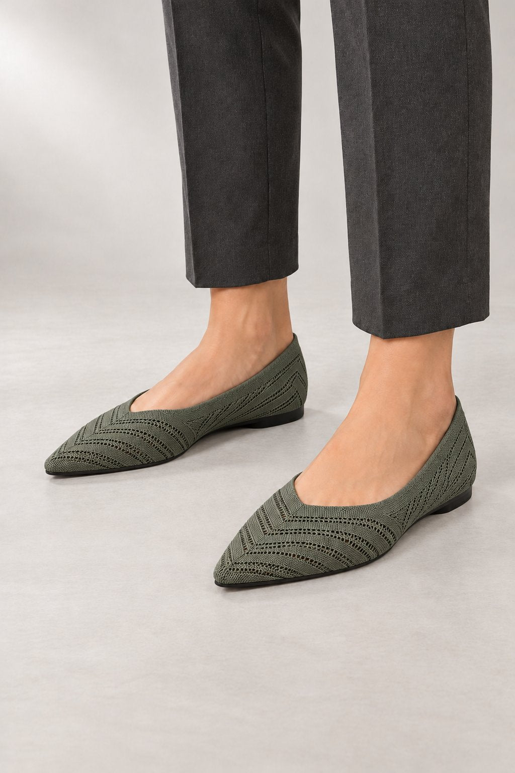 Janet Knit Loafers — Pointed Toe & Slip-On Fit — Green studio view