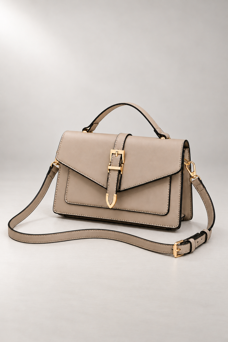 Savoia Satchel — Asymmetric Flap & Buckle Detail — Khaki studio view