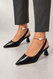 Joanne Slingback Heels — Pointed Toe & Kitten Heel — Black studio view