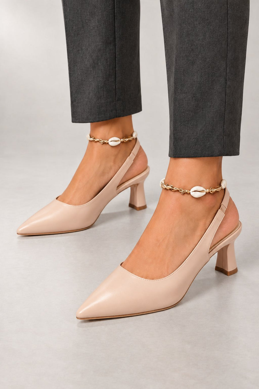 Joanne Slingback Heels — Pointed Toe & Kitten Heel — Khaki studio view