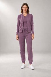 Three-Piece Bomber Tracksuit — Jacket, Top & Joggers — Purple studio view
