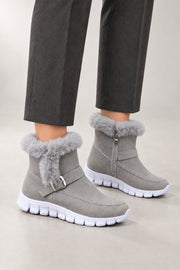 Adaline Ankle Boots — Textured Collar & Buckle Detail — Gray view