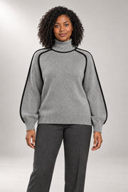 Marleno Turtleneck Sweater — Contrast Edge Detail — Grey studio view
