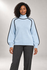 Marleno Turtleneck Sweater — Contrast Edge Detail — Light Blue studio view