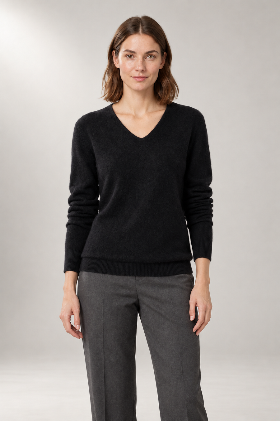 Alessia V-Neck Sweater — Relaxed Fit & Ribbed Trim — Black view