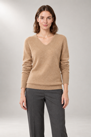 Alessia V-Neck Sweater — Relaxed Fit & Ribbed Trim — Camel view