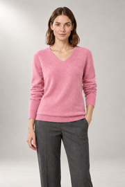 Alessia V-Neck Sweater — Relaxed Fit & Ribbed Trim — Light Pink view
