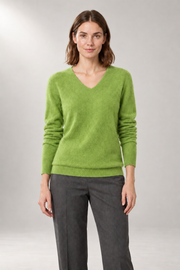 Alessia V-Neck Sweater — Relaxed Fit & Ribbed Trim — Lime Green view