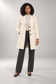 Simone Tailored Coat — Notched Lapels & Button Front — Creamy White studio view