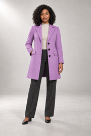 Simone Tailored Coat — Notched Lapels & Button Front — Light Purple studio view