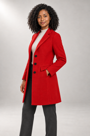 Simone Tailored Coat — Notched Lapels & Button Front — side view in our studio
