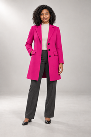 Simone Tailored Coat — Notched Lapels & Button Front — Bright Pink studio view