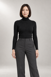 Iolanthe Turtleneck Sweater — Fine-Rib Fitted Knit — Black studio view