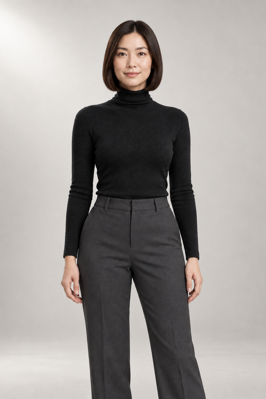Iolanthe Turtleneck Sweater — Fine-Rib Fitted Knit — Black studio view