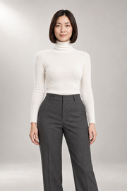 Iolanthe Turtleneck Sweater — Fine-Rib Fitted Knit — White studio view