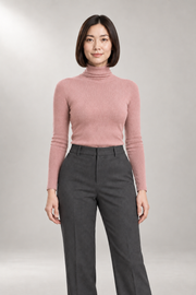 Iolanthe Turtleneck Sweater — Fine-Rib Fitted Knit — Pink studio view