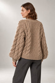 Grace Oversized Sweater — Chunky Cable-Knit Texture — back view in our studio