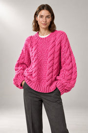Grace Oversized Sweater — Chunky Cable-Knit Texture — Pink studio view