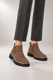 Raely Ankle Boots — Side Zip & Lug Sole — Leopard Print studio view