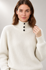 Fenna Button-Neck Sweater — Ribbed Pullover — detail view