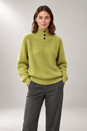 Fenna Button-Neck Sweater — Ribbed Pullover — Yellow-green view