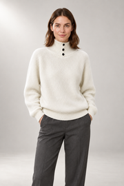 Fenna Button-Neck Sweater — Ribbed Pullover — White view