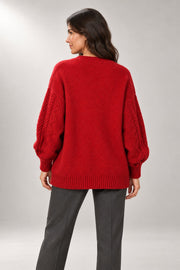 Marguerite Cable Cardigan — Oversized Button-Front Knit — back view in our studio