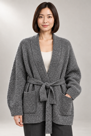 Violetta Belted Sweater — Relaxed Open-Front Knit — detail view in our studio