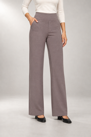 High-Waist Stretch Trousers — Straight-Leg Fit — Taupe studio view