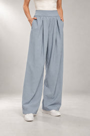 Naomi Wide-Leg Pants — Pleated Front & High Waist — Gray view
