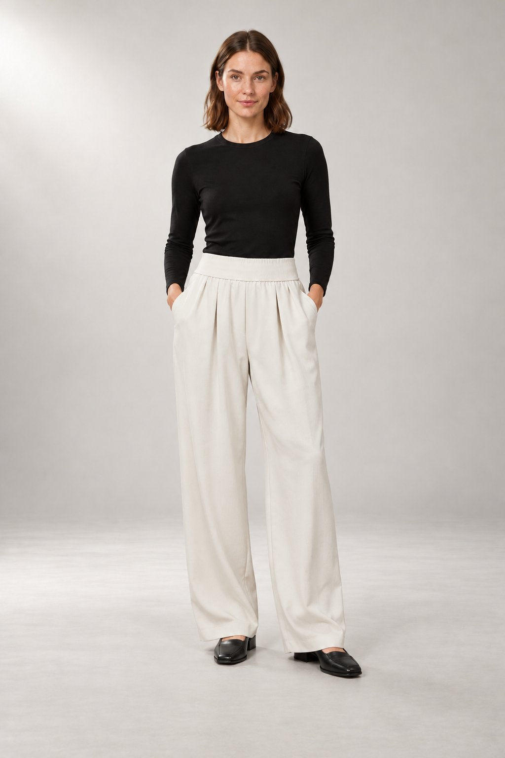 Naomi Wide-Leg Pants — Pleated Front & High Waist — Cream view