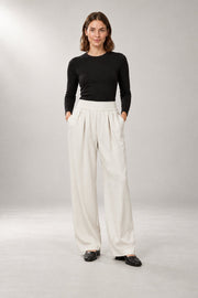 Naomi Wide-Leg Pants — Pleated Front & High Waist — Cream view