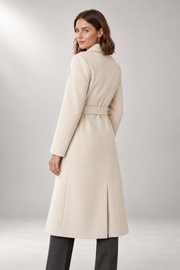 Adele-Grace Belted Overcoat — Double-Breasted Tailoring — back view in our studio