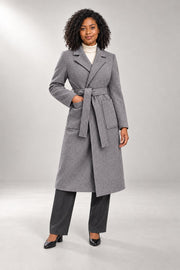 Ashley Wrap Coat — Longline Fit & Patch Pockets — Gray studio view