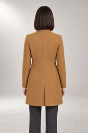 Sienna Tailored Coat — Stand Collar & Single-Breasted Front — back view in our studio
