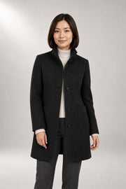 Sienna Tailored Coat — Stand Collar & Single-Breasted Front — Black studio view
