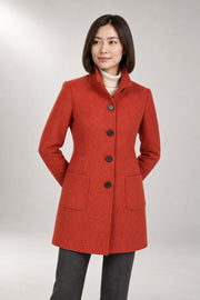 Sienna Tailored Coat — Stand Collar & Single-Breasted Front — Red studio view