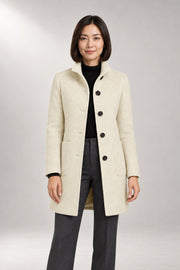Sienna Tailored Coat — Stand Collar & Single-Breasted Front — Beige studio view