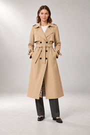 Belted Trench Coat — Tailored Longline Silhouette — Beige studio view