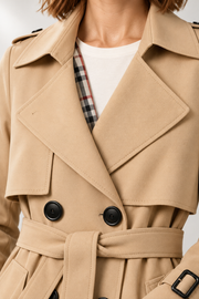 Belted Trench Coat — Tailored Longline Silhouette — detail view in our studio