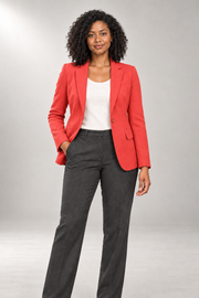 Talia-Eve Tailored Blazer — Notched Lapels & Single Button — Red studio view
