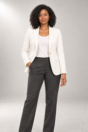 Talia-Eve Tailored Blazer — Notched Lapels & Single Button — White studio view