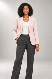 Talia-Eve Tailored Blazer — Notched Lapels & Single Button — Pink studio view